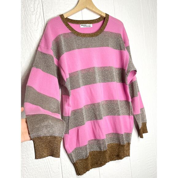 REPLICA LOS ANGELES Candy Stripe Pink and Metallic Cashmere Stripe Sweater $398 - Picture 4 of 11